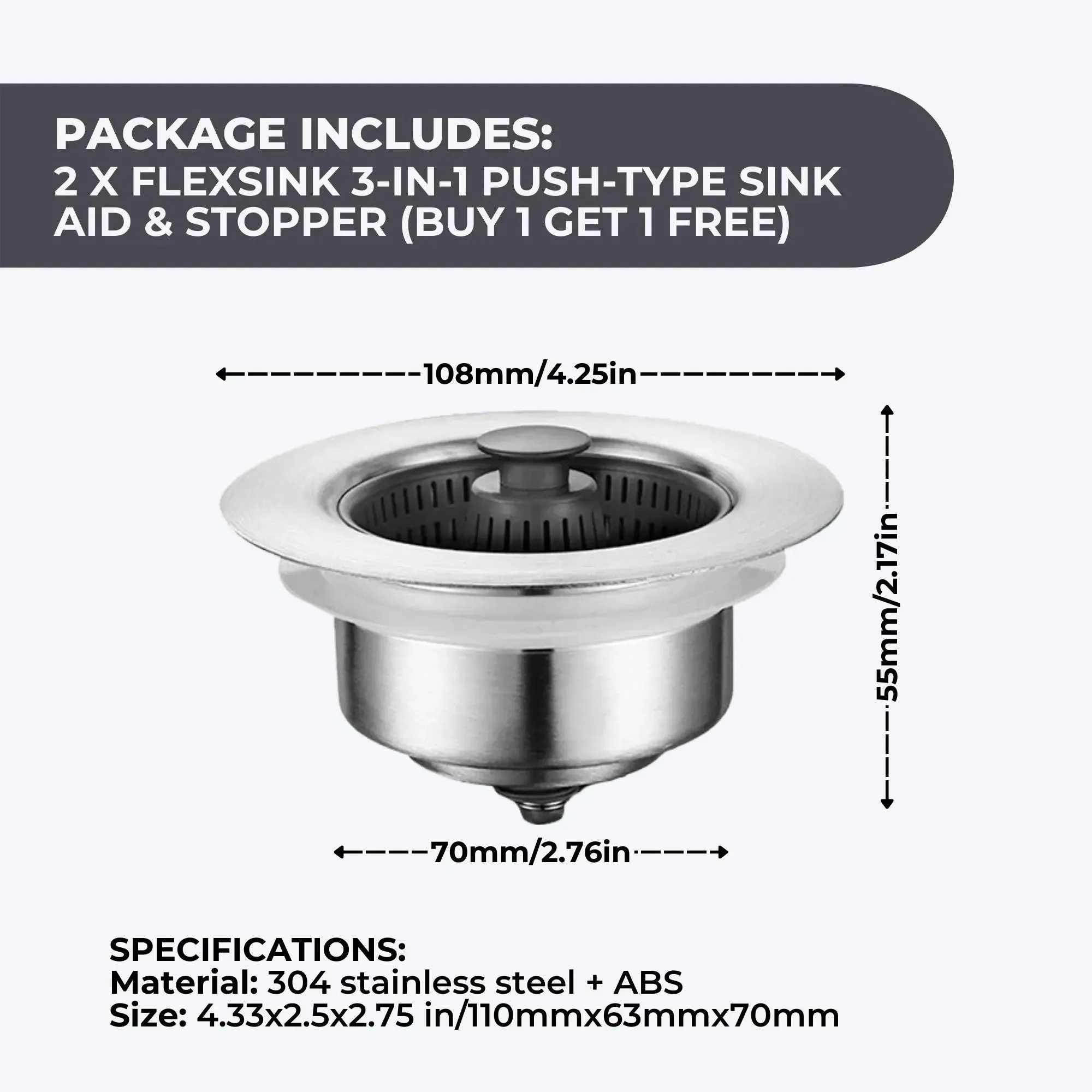 FlexSink 3-in-1 Push-Type Sink Aid & Stopper | BUY 1 GET 1 FREE (2PCS)