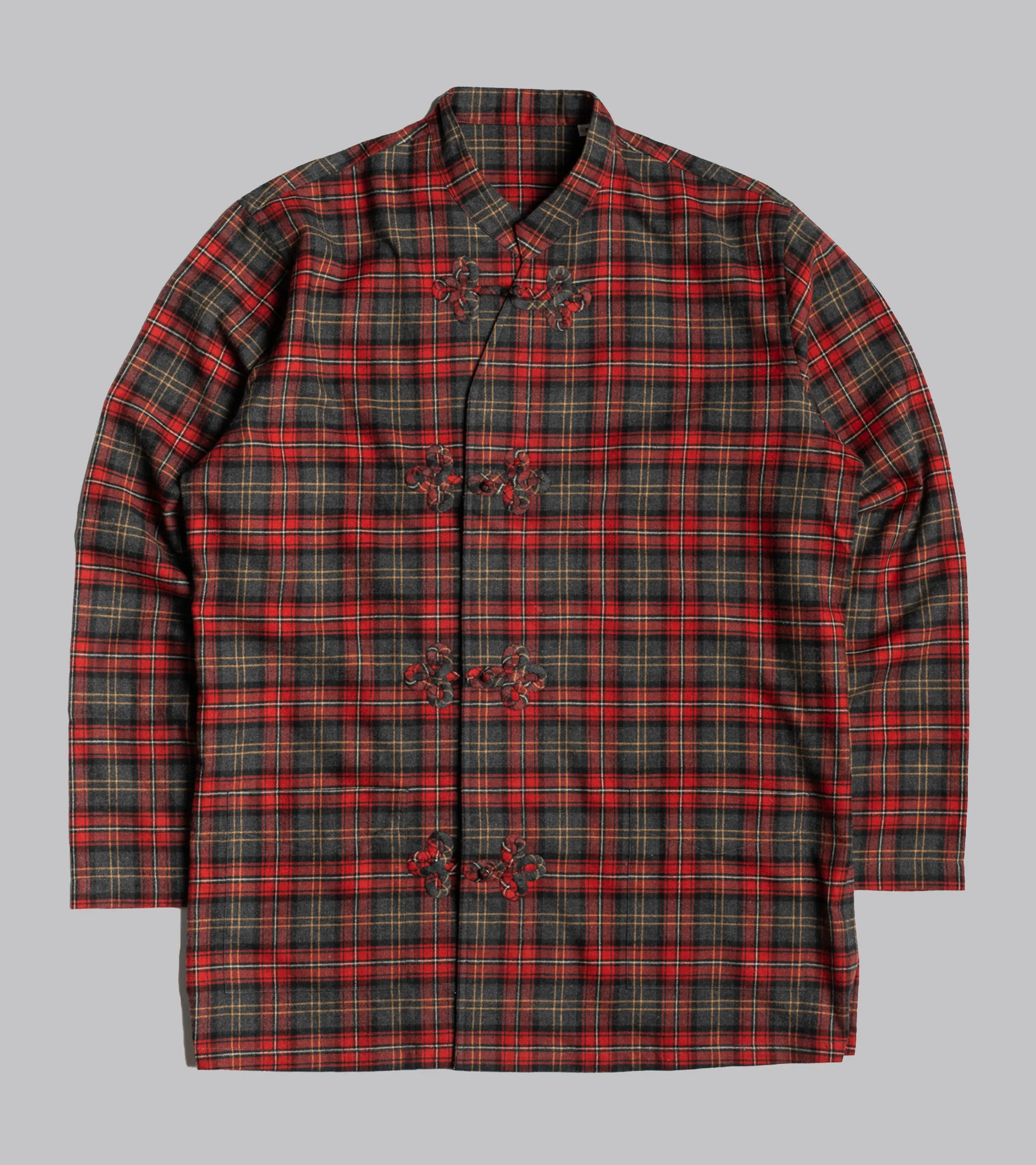 Frogged Button Shirt Plaid Red/Grey