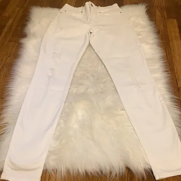 Gap White Distressed Mid Rise Skinny Jean Legging