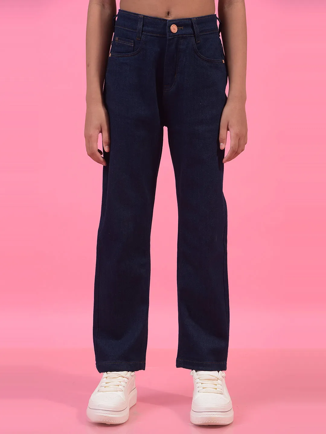 Girl's Navy Blue Straight Jeans