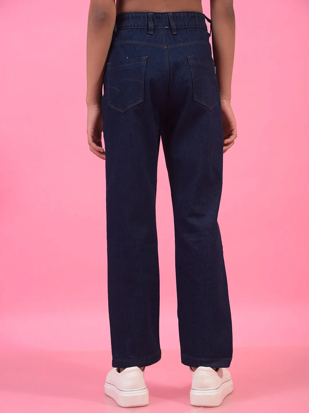 Girl's Navy Blue Straight Jeans