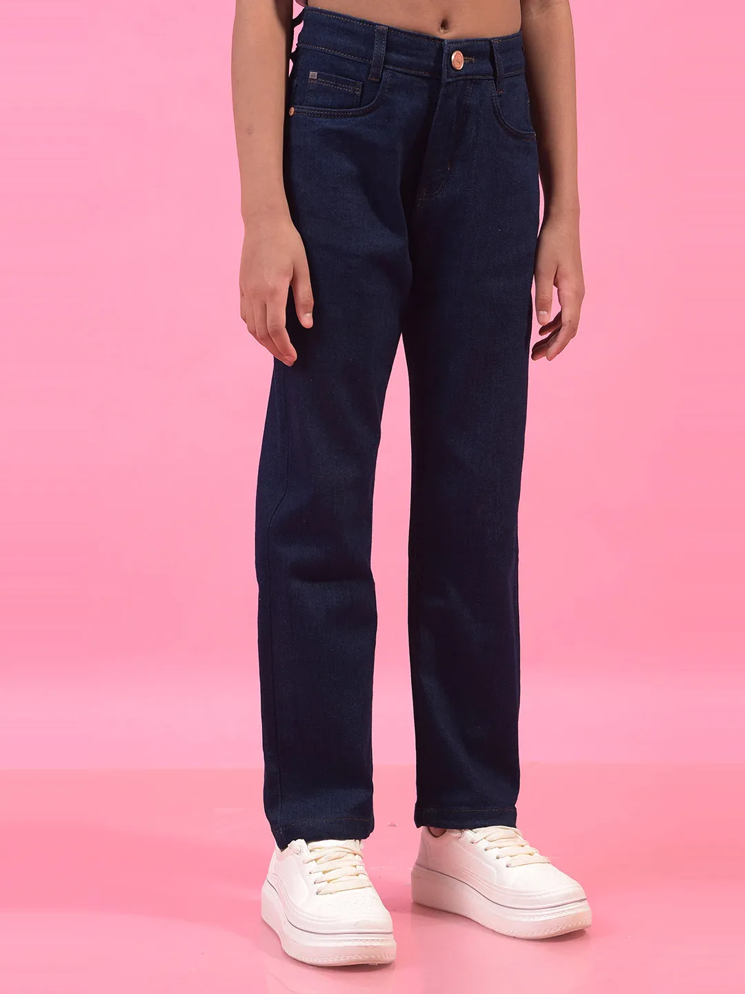 Girl's Navy Blue Straight Jeans