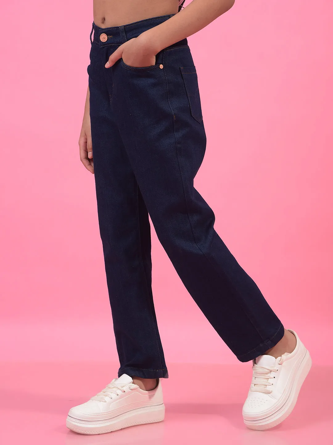 Girl's Navy Blue Straight Jeans