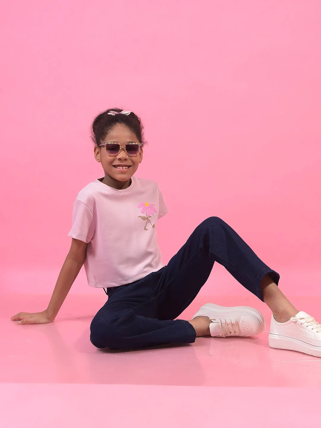 Girl's Navy Blue Straight Jeans