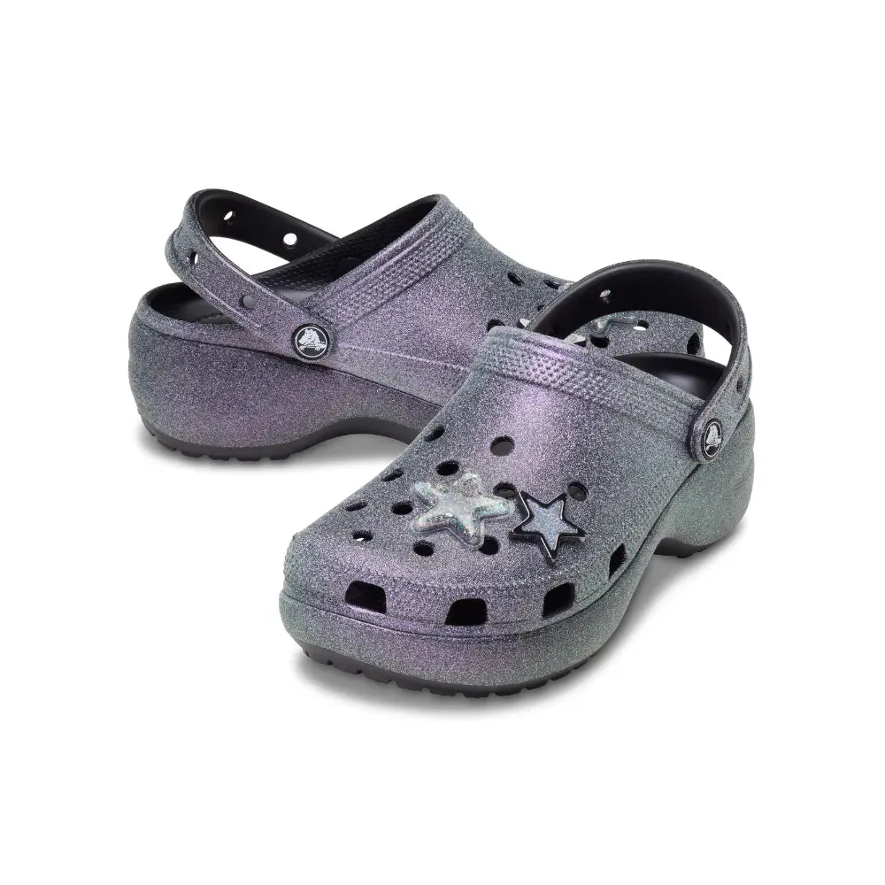 Giày Clog Nữ Crocs Classic Platform Glitter - Black