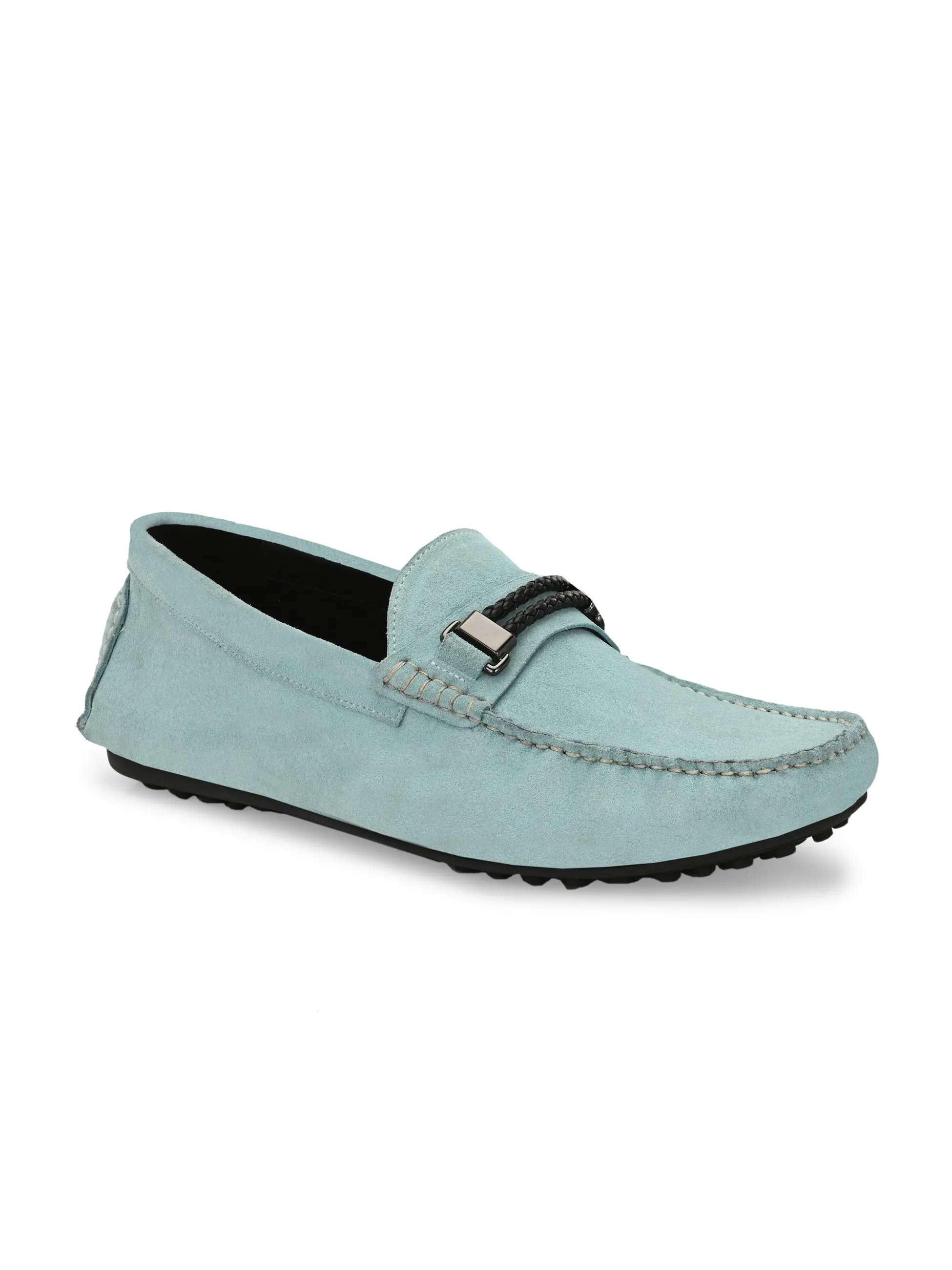 Hitz Men's Blue Leather Casual Loafers