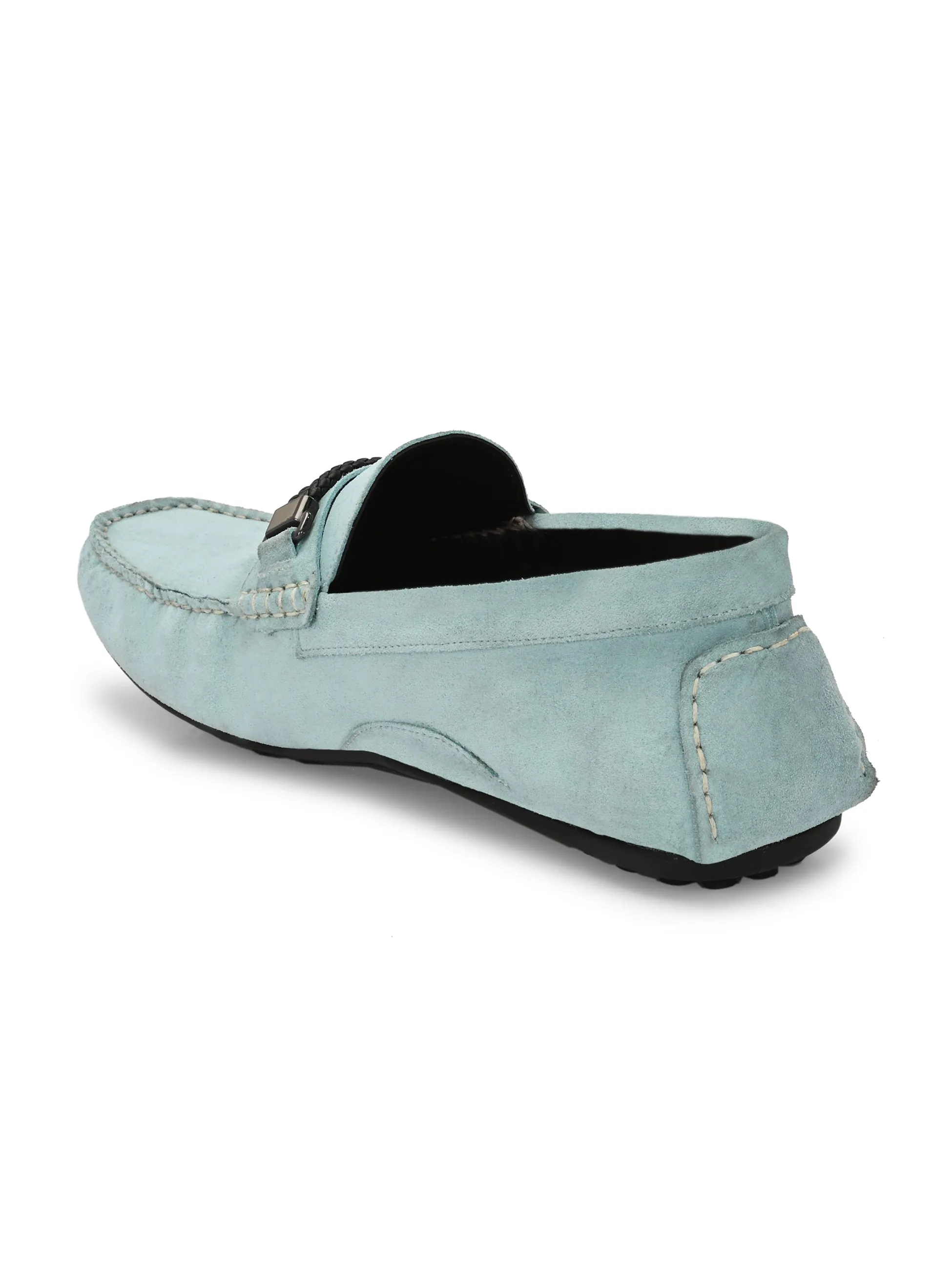Hitz Men's Blue Leather Casual Loafers