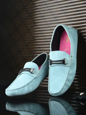 Hitz Men's Blue Leather Casual Loafers