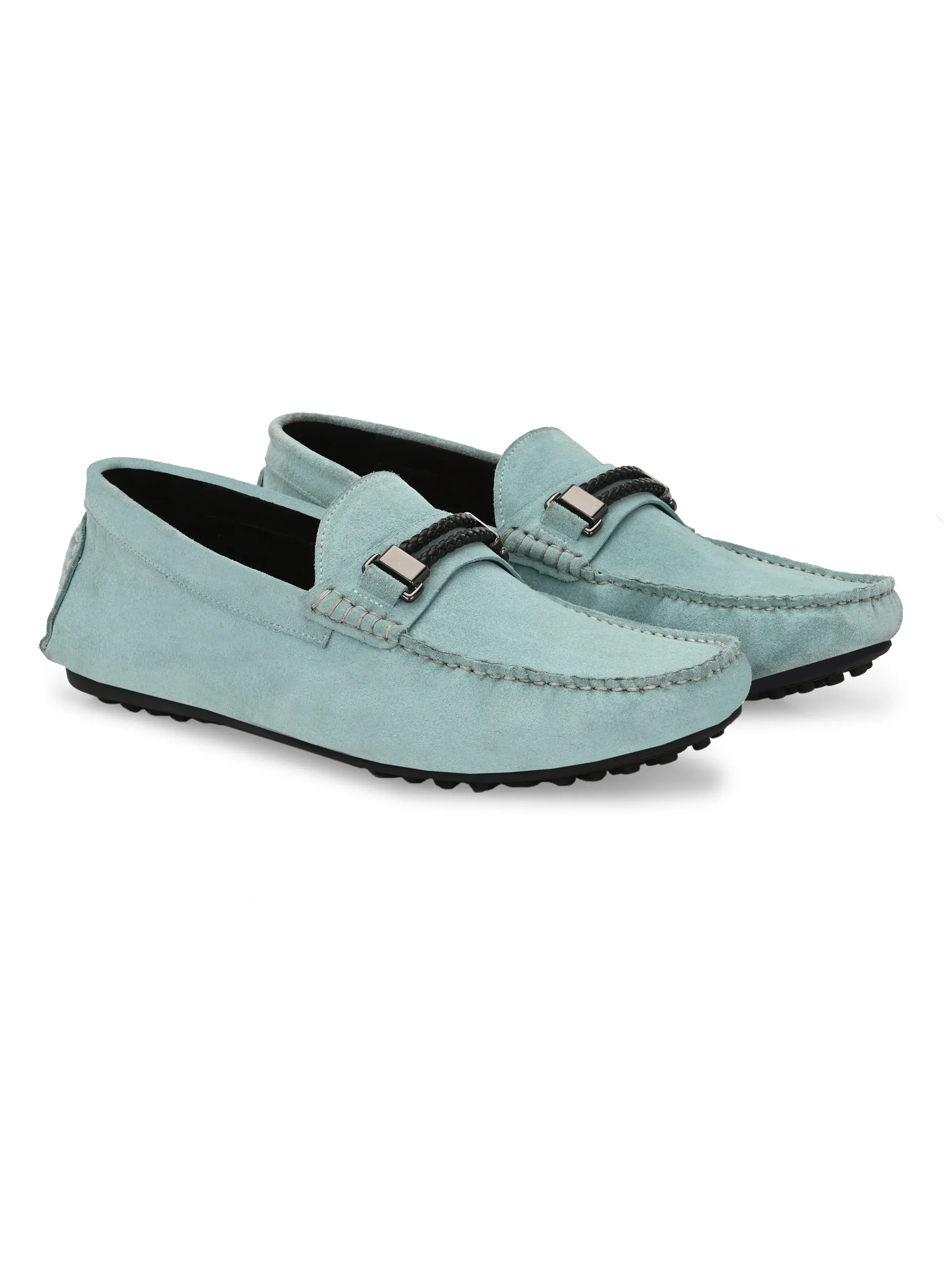Hitz Men's Blue Leather Casual Loafers