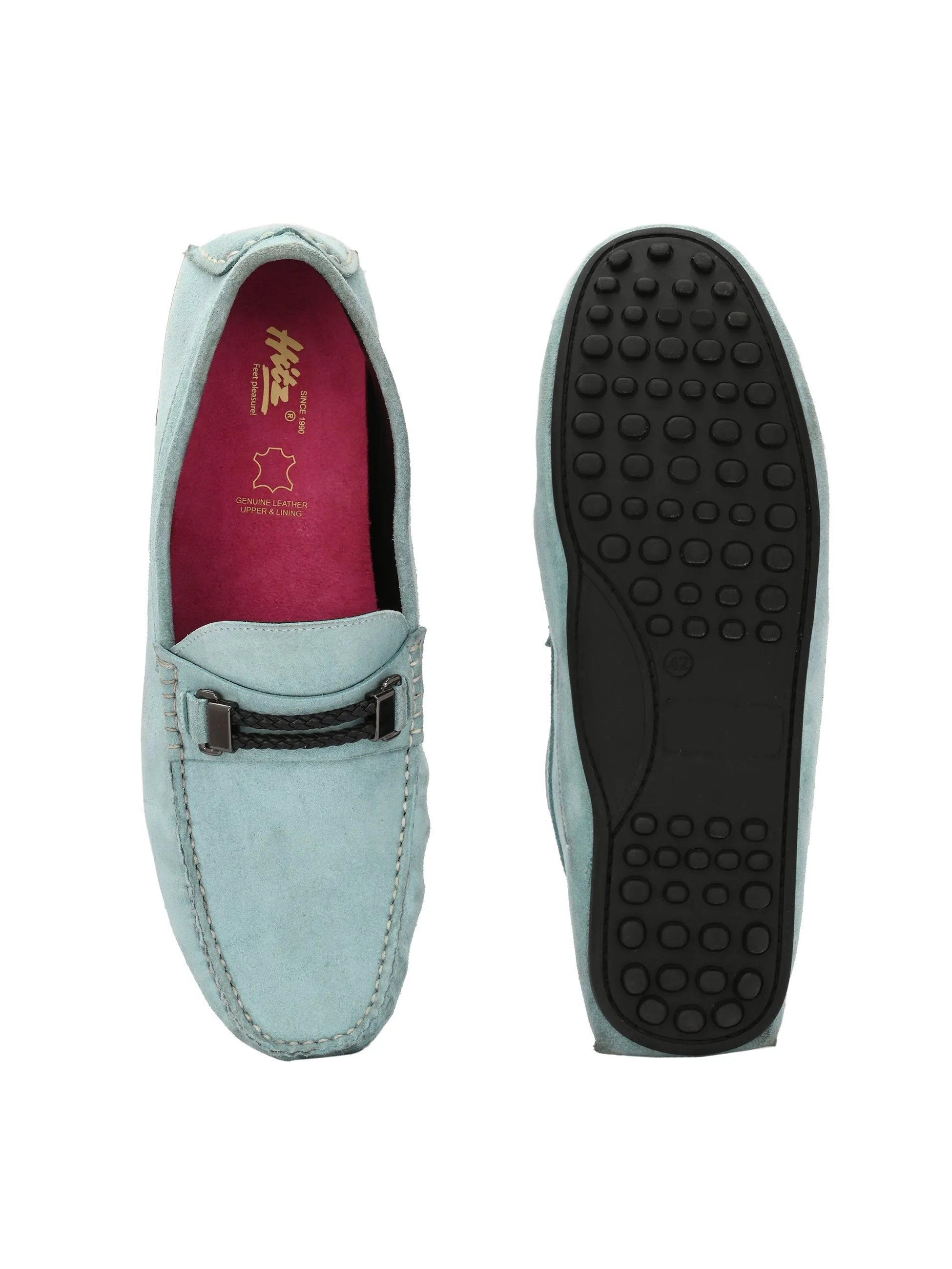Hitz Men's Blue Leather Casual Loafers