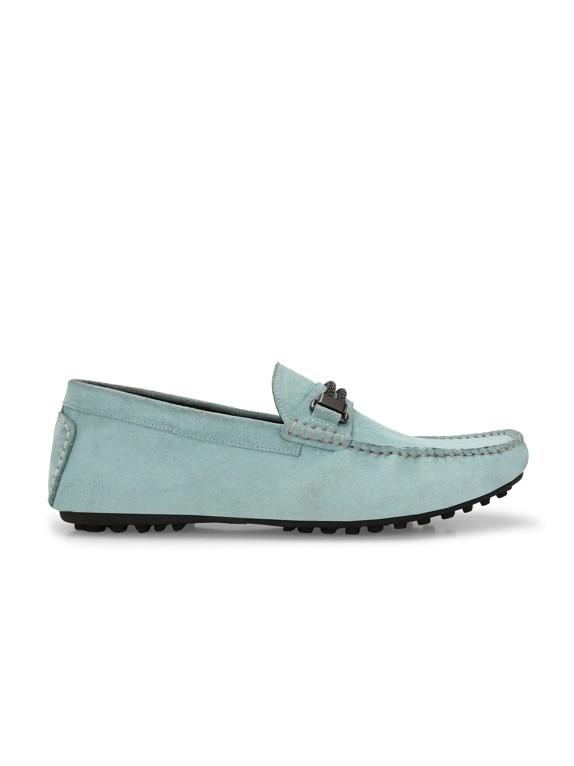 Hitz Men's Blue Leather Casual Loafers