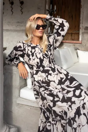 Ivy   Jack Limitless Black Floral LS Shirred Maxi Dress