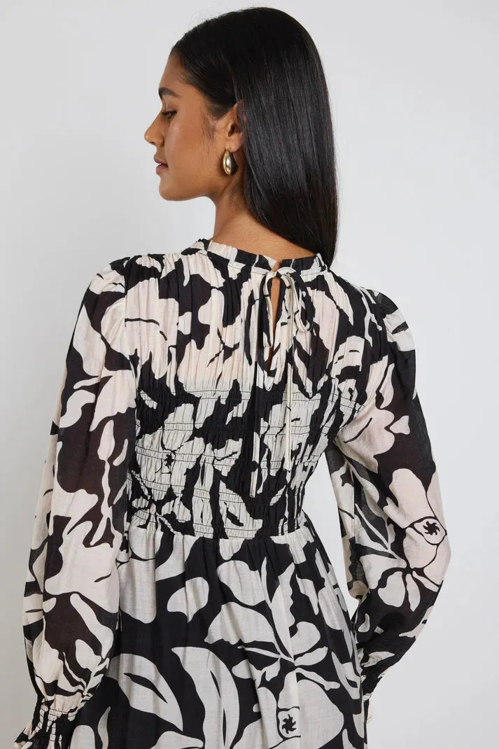 Ivy   Jack Limitless Black Floral LS Shirred Maxi Dress