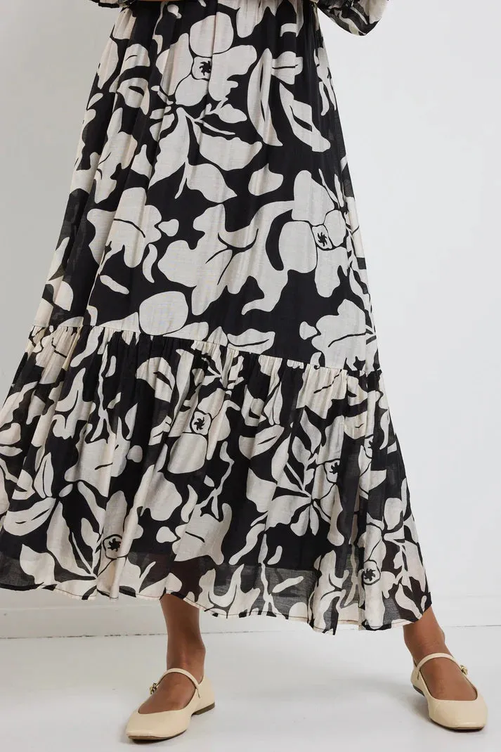 Ivy   Jack Limitless Black Floral LS Shirred Maxi Dress