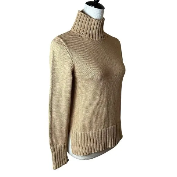 J.Crew Cotton Turtleneck Sweater in Camel Mock Neck Ribbed CE700 NWT Old Money