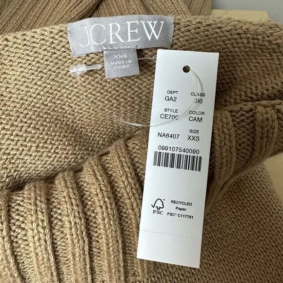 J.Crew Cotton Turtleneck Sweater in Camel Mock Neck Ribbed CE700 NWT Old Money