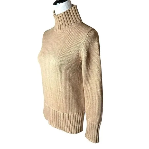 J.Crew Cotton Turtleneck Sweater in Camel Mock Neck Ribbed CE700 NWT Old Money