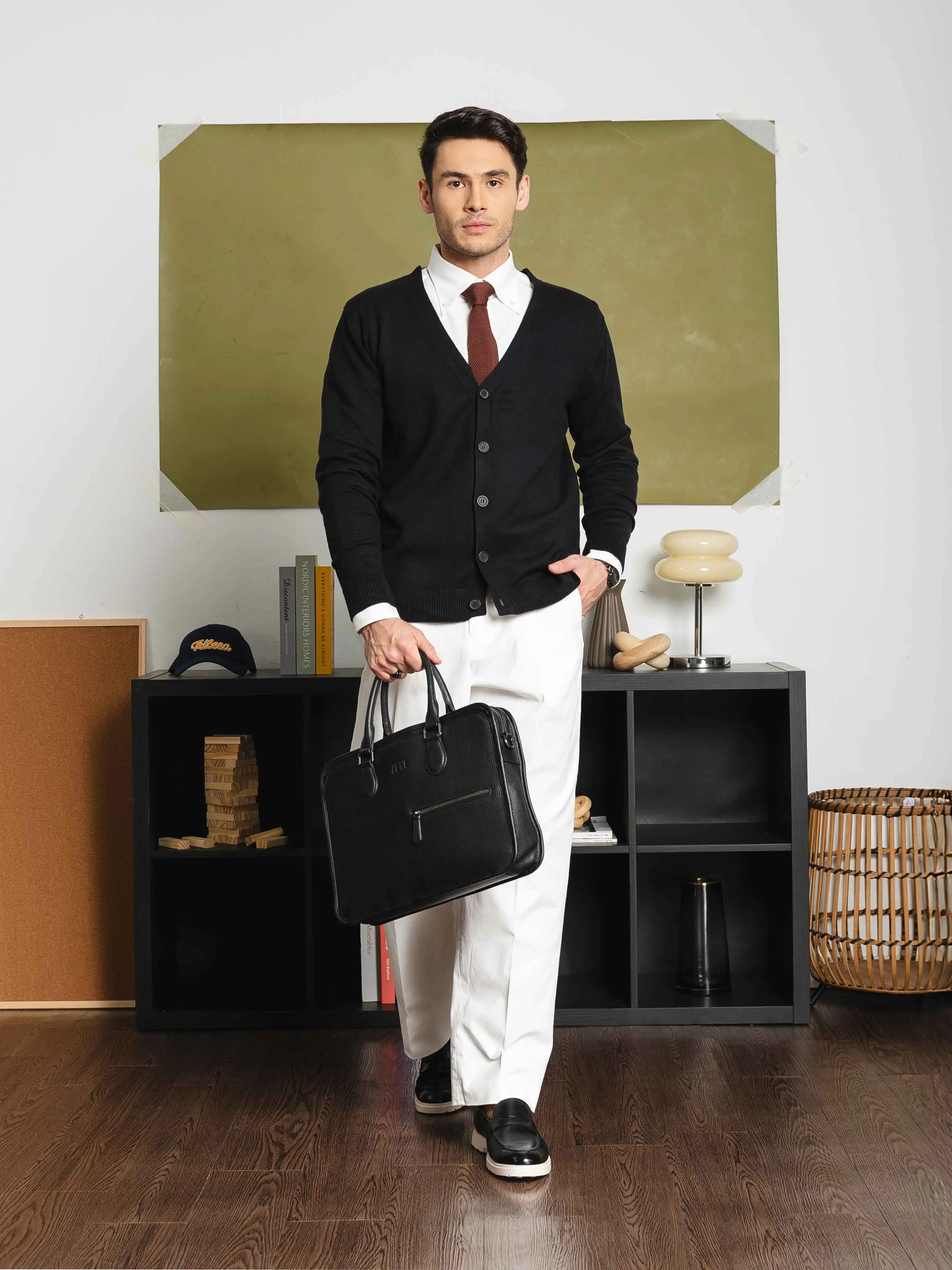 Knit Cardigan - Black Button-Up