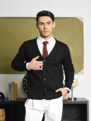 Knit Cardigan - Black Button-Up