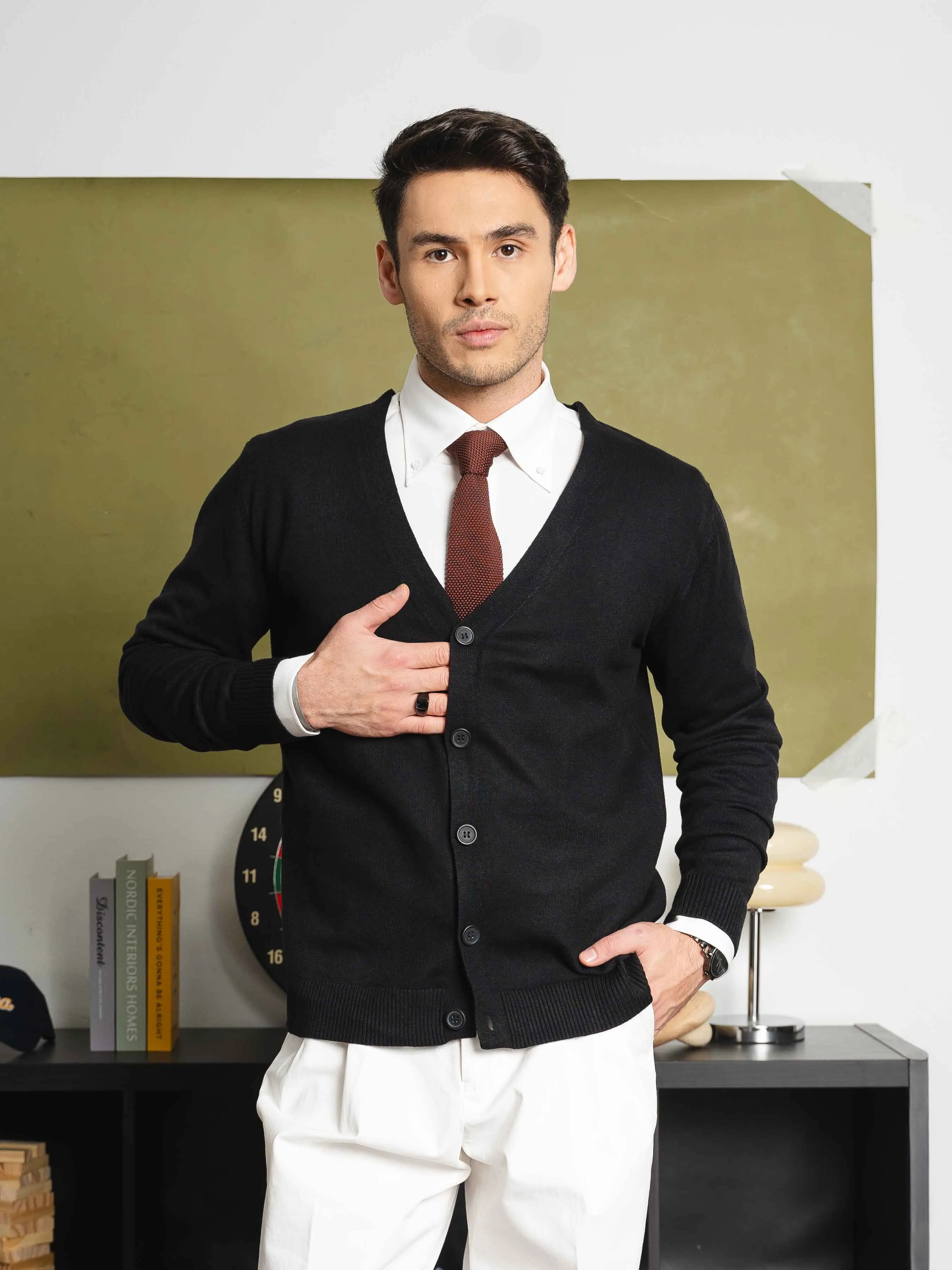 Knit Cardigan - Black Button-Up