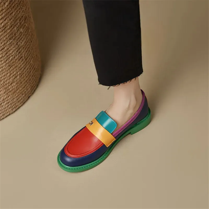 New Spring Women's Fashion Rainbow Loafers – Round Toe Chunky Shoes | Versatile Women Pumps
