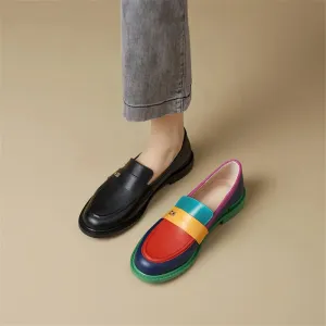 New Spring Women's Fashion Rainbow Loafers – Round Toe Chunky Shoes | Versatile Women Pumps