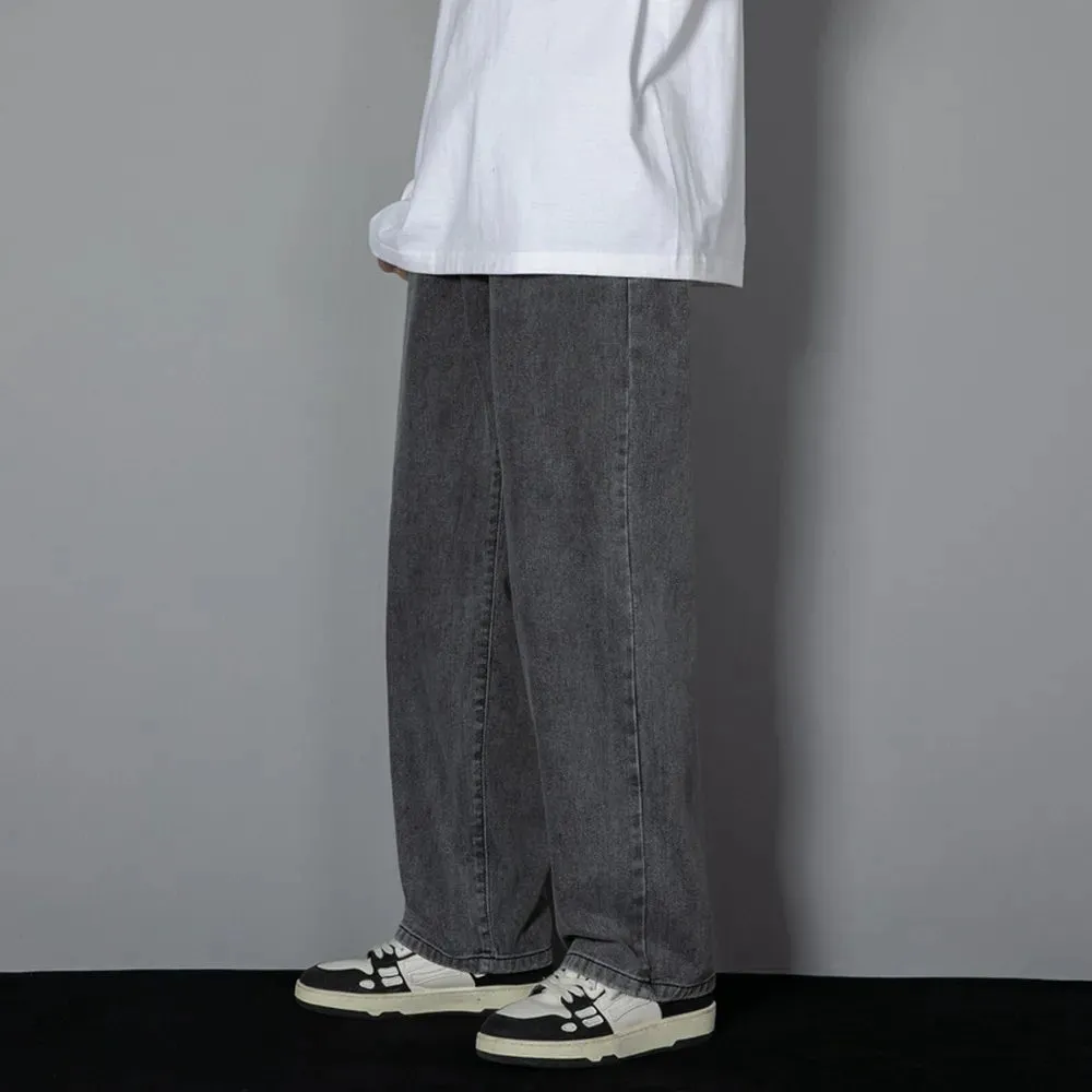 Obsidian Phoenix Korean Men's Casual Long Jeans - Classic Straight Wide-Leg Denim Pants