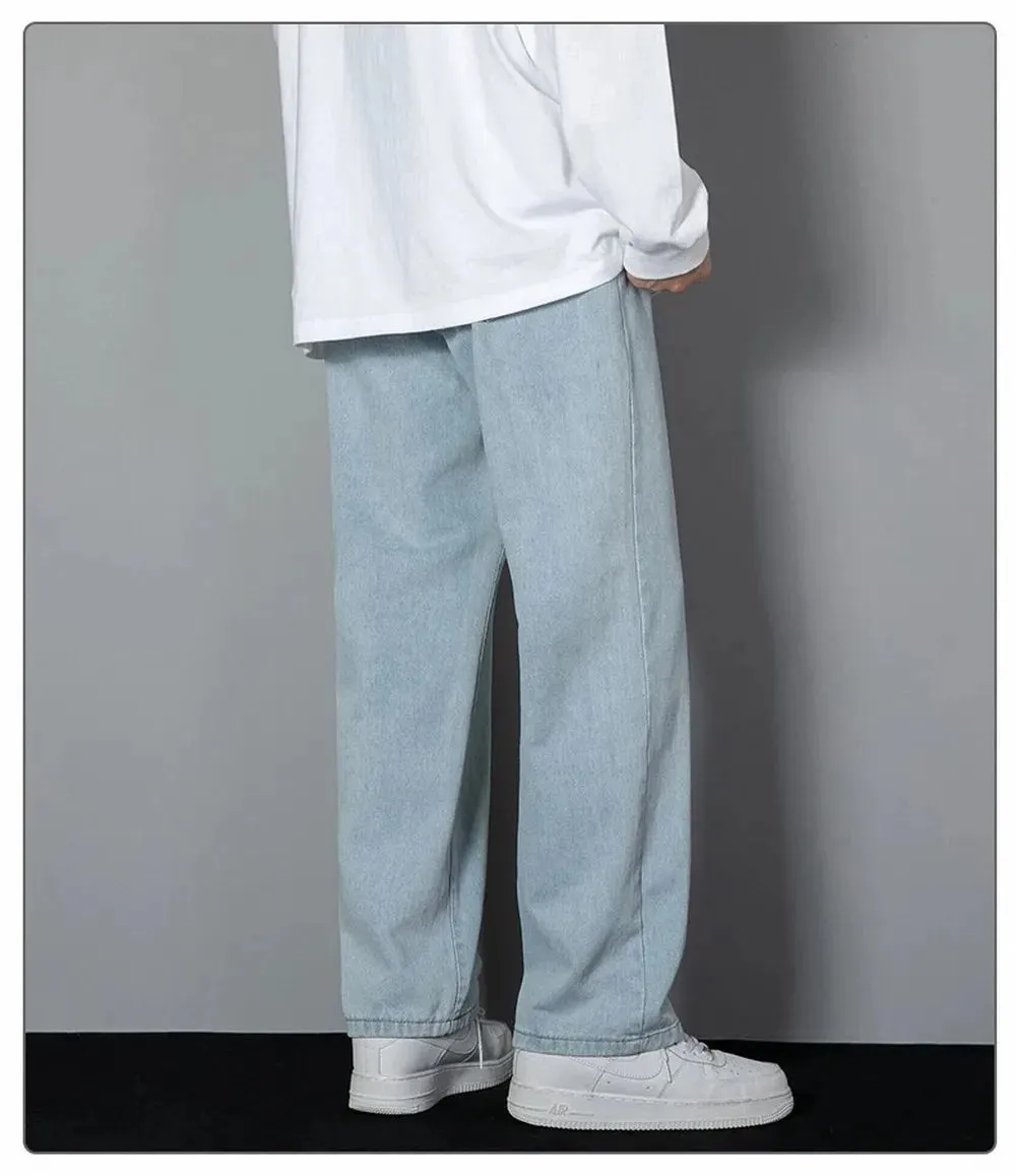 Obsidian Phoenix Korean Men's Casual Long Jeans - Classic Straight Wide-Leg Denim Pants