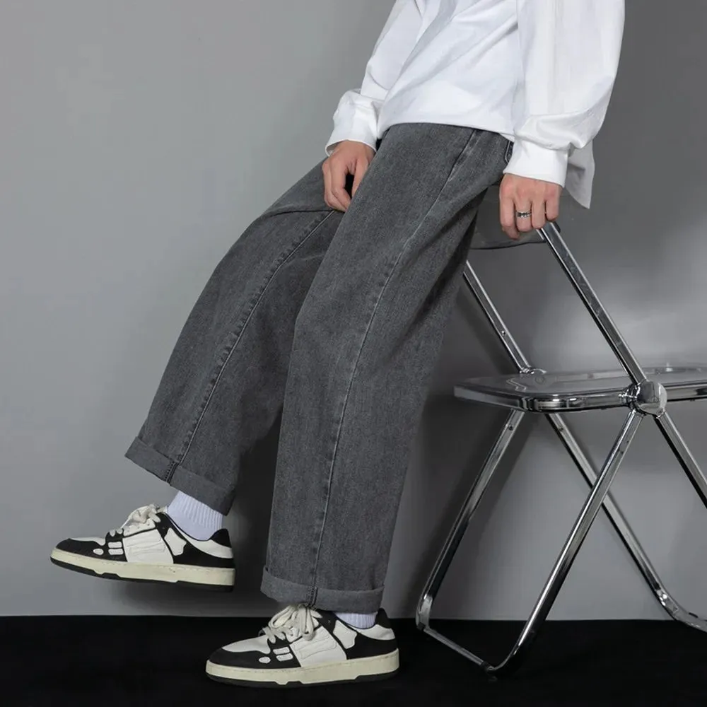 Obsidian Phoenix Korean Men's Casual Long Jeans - Classic Straight Wide-Leg Denim Pants