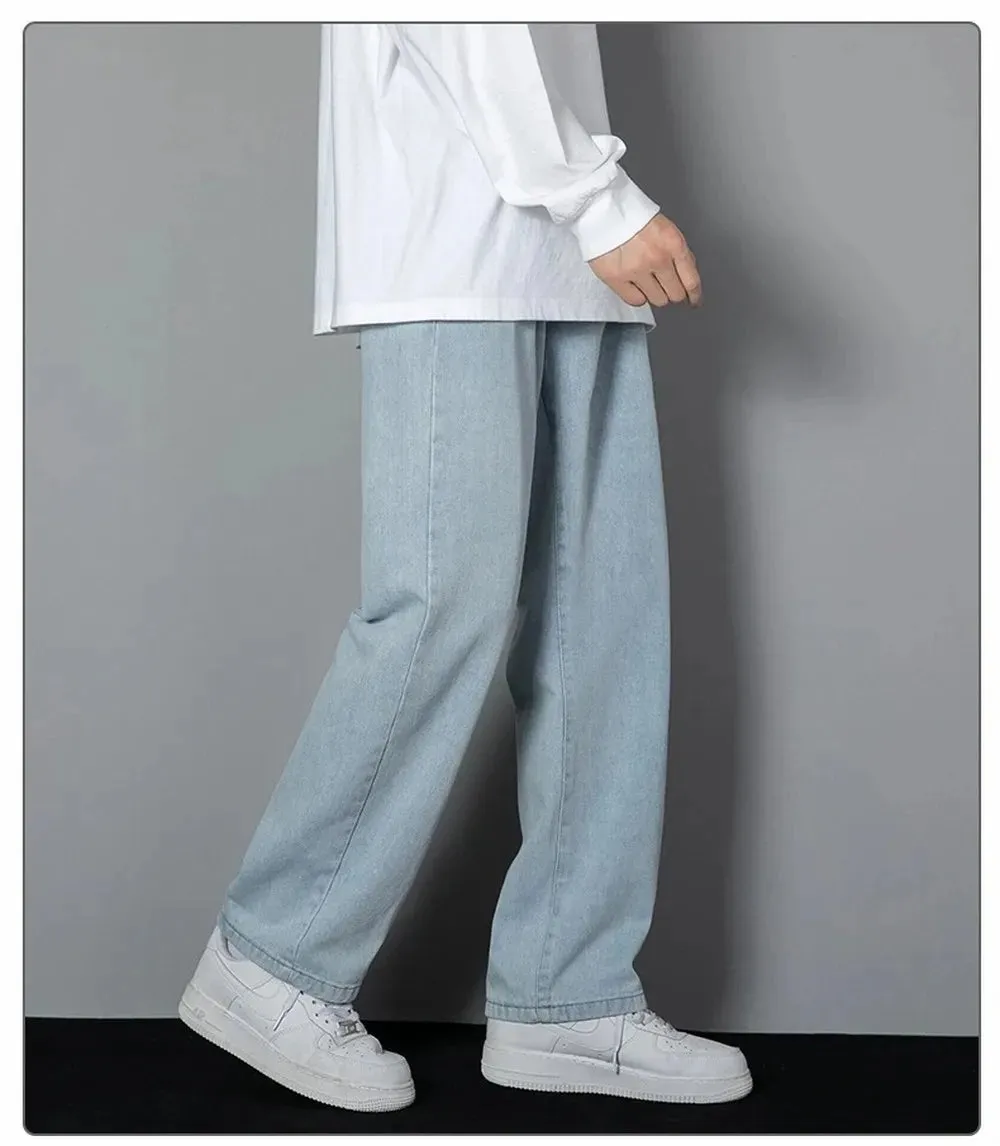 Obsidian Phoenix Korean Men's Casual Long Jeans - Classic Straight Wide-Leg Denim Pants