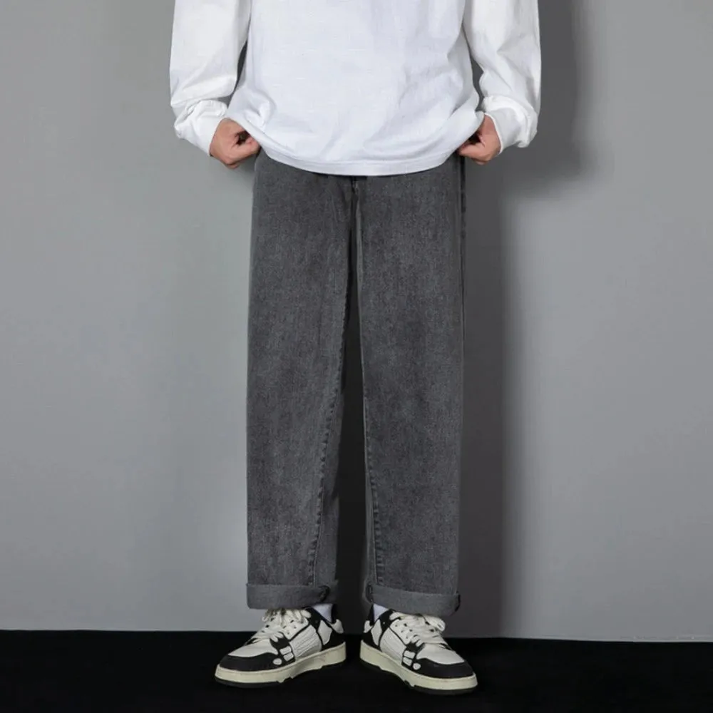 Obsidian Phoenix Korean Men's Casual Long Jeans - Classic Straight Wide-Leg Denim Pants