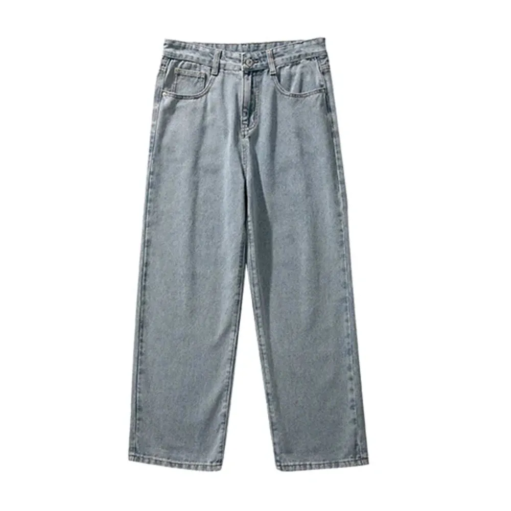 Obsidian Phoenix Korean Men's Casual Long Jeans - Classic Straight Wide-Leg Denim Pants