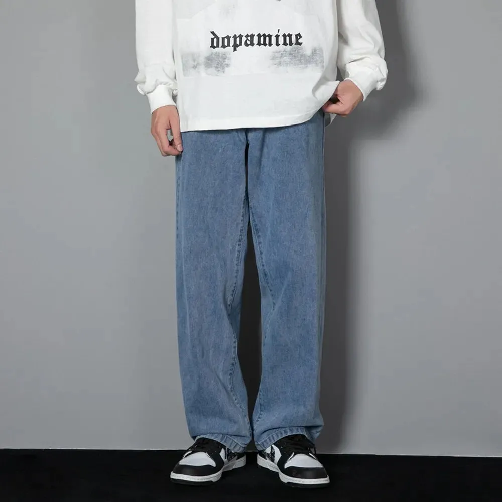 Obsidian Phoenix Korean Men's Casual Long Jeans - Classic Straight Wide-Leg Denim Pants