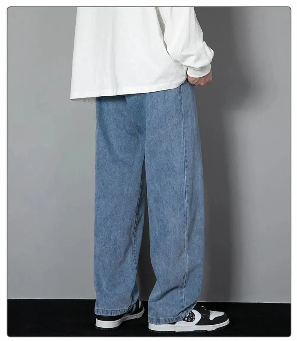Obsidian Phoenix Korean Men's Casual Long Jeans - Classic Straight Wide-Leg Denim Pants