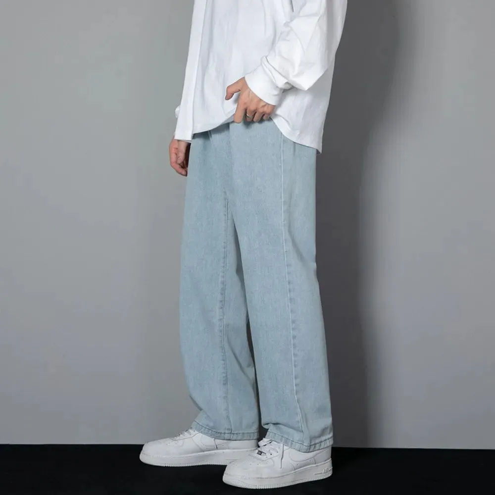 Obsidian Phoenix Korean Men's Casual Long Jeans - Classic Straight Wide-Leg Denim Pants