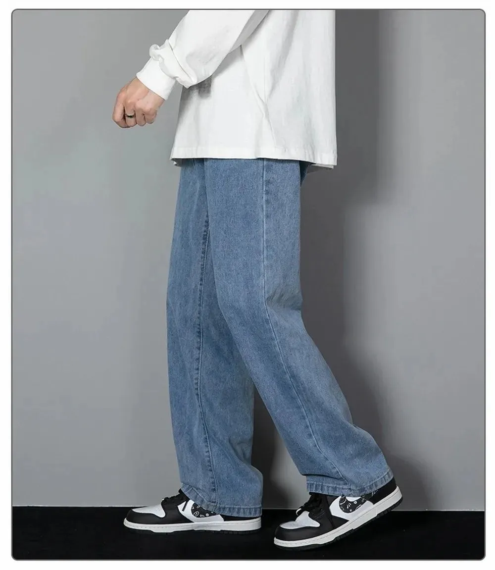 Obsidian Phoenix Korean Men's Casual Long Jeans - Classic Straight Wide-Leg Denim Pants