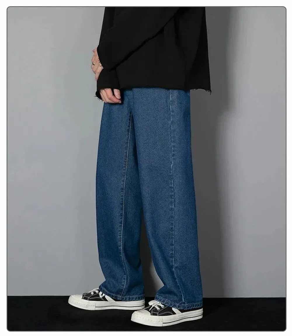 Obsidian Phoenix Korean Men's Casual Long Jeans - Classic Straight Wide-Leg Denim Pants
