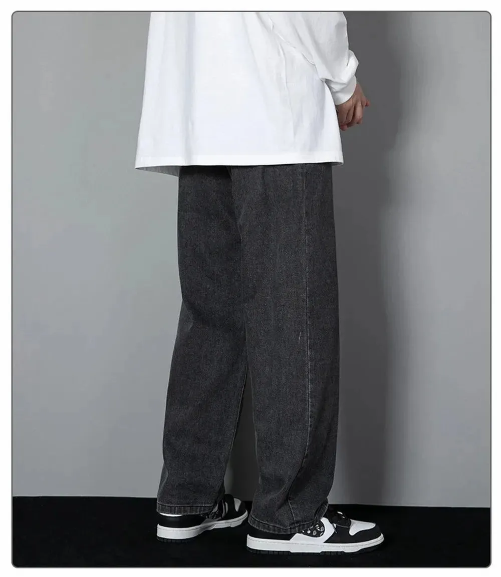 Obsidian Phoenix Korean Men's Casual Long Jeans - Classic Straight Wide-Leg Denim Pants