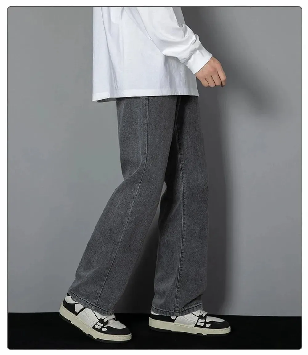 Obsidian Phoenix Korean Men's Casual Long Jeans - Classic Straight Wide-Leg Denim Pants