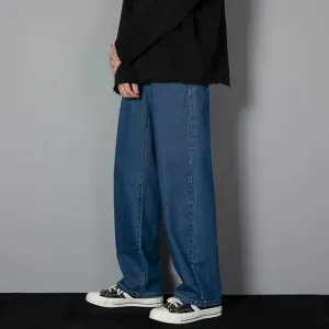 Obsidian Phoenix Korean Men's Casual Long Jeans - Classic Straight Wide-Leg Denim Pants