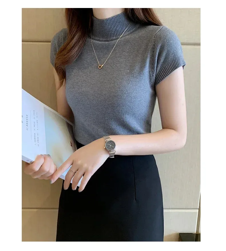 Obsidian Phoenix Women's Half-High Neck T-Shirt - Fashion Jumper Casual Tops in Elegant Solid Colors
