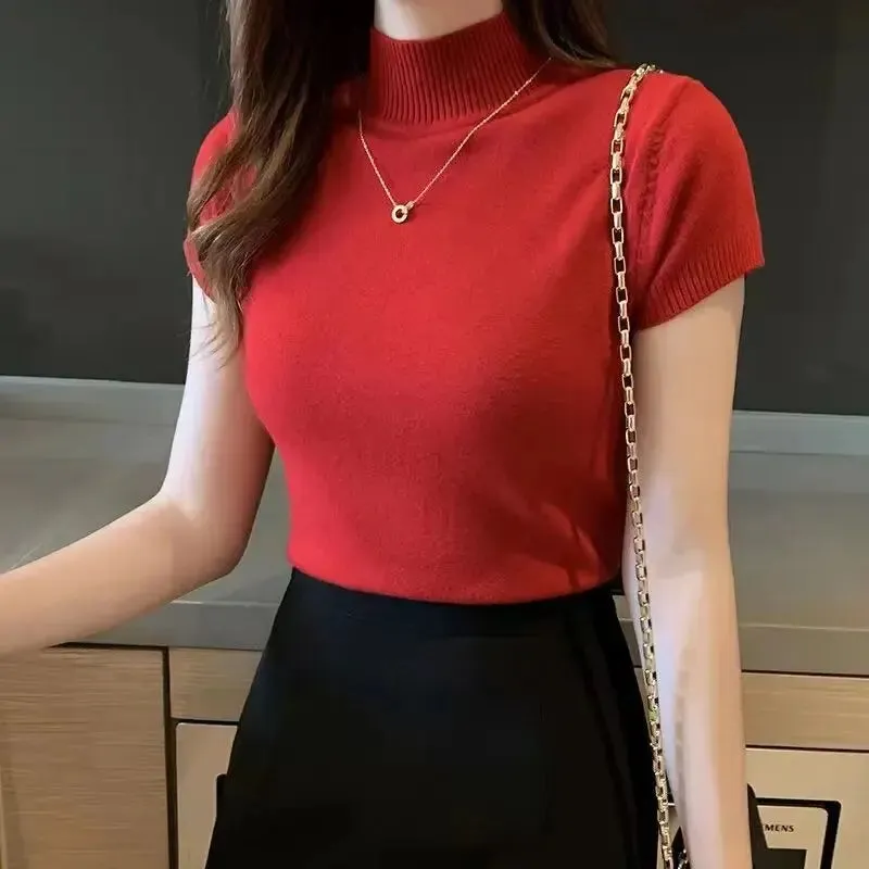 Obsidian Phoenix Women's Half-High Neck T-Shirt - Fashion Jumper Casual Tops in Elegant Solid Colors