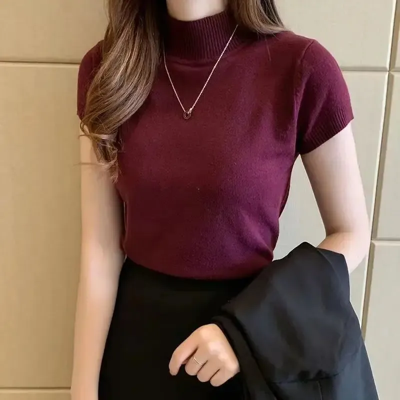 Obsidian Phoenix Women's Half-High Neck T-Shirt - Fashion Jumper Casual Tops in Elegant Solid Colors