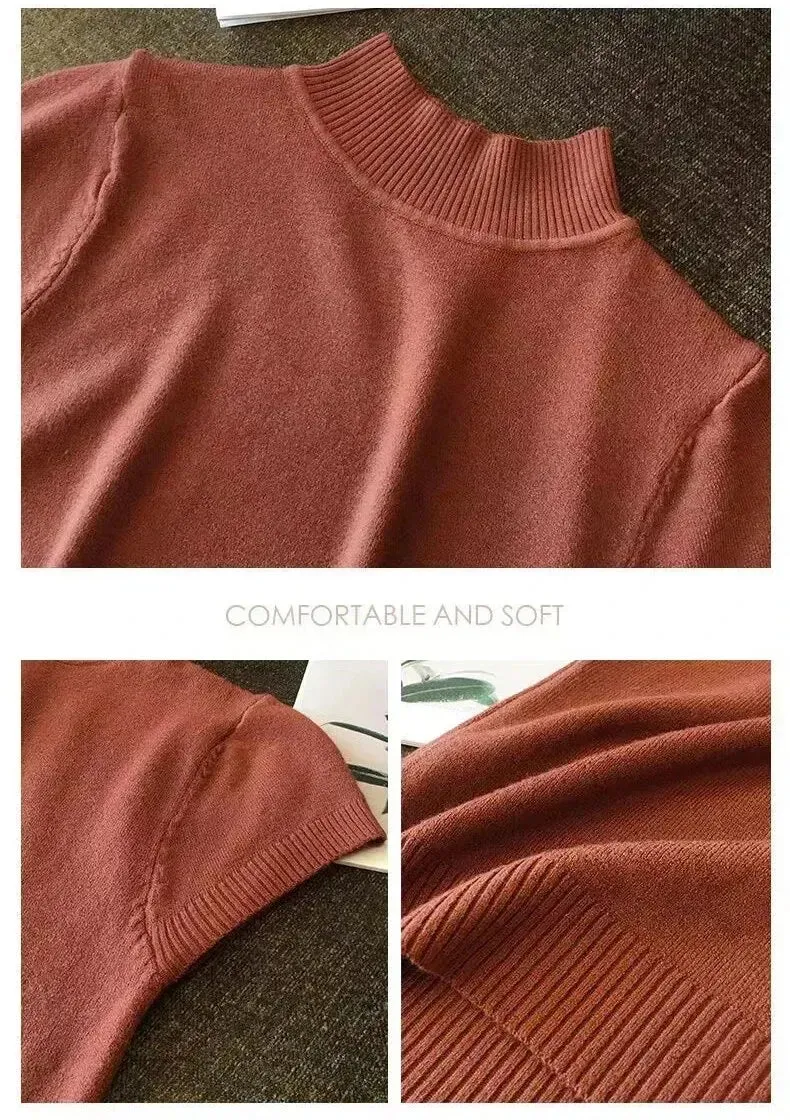 Obsidian Phoenix Women's Half-High Neck T-Shirt - Fashion Jumper Casual Tops in Elegant Solid Colors