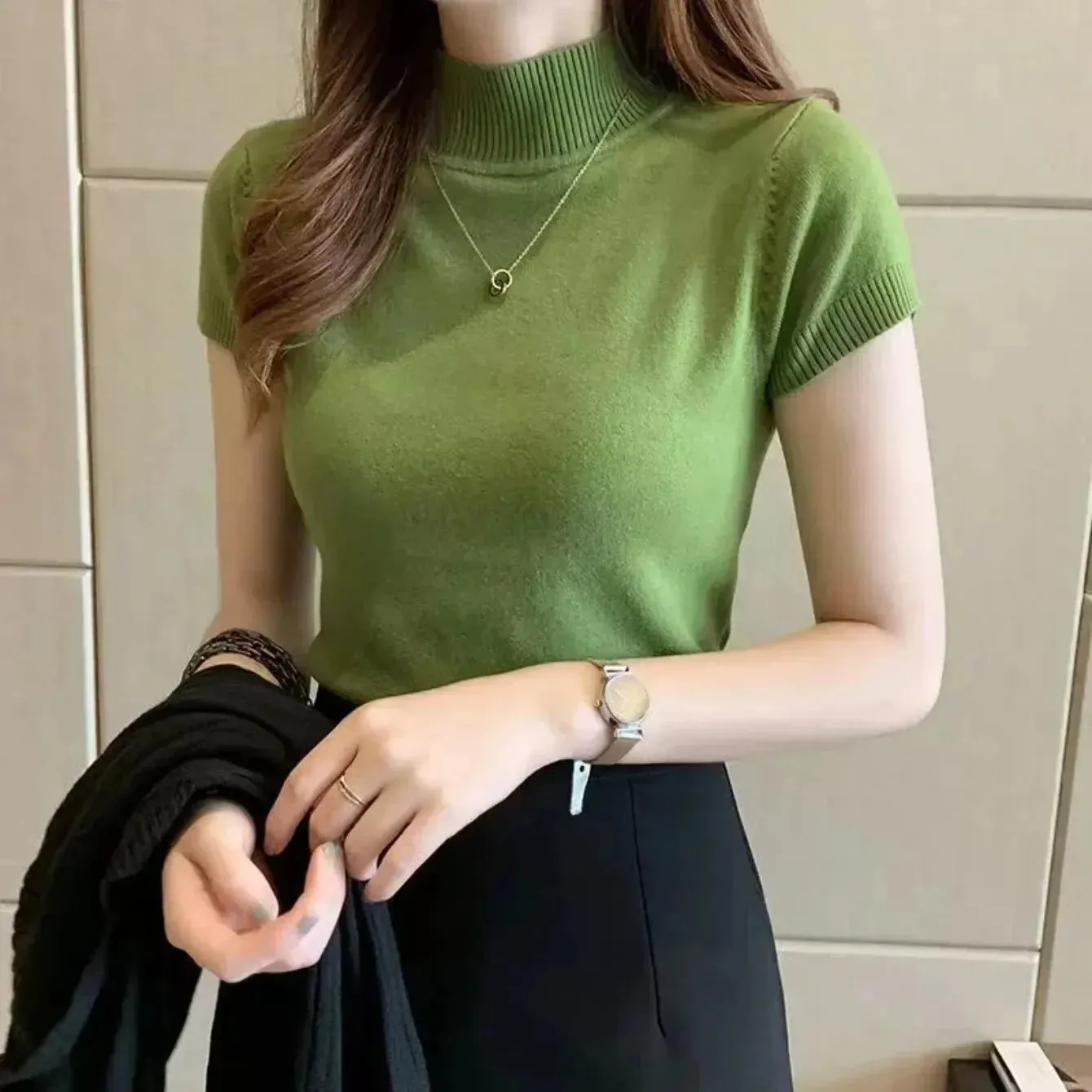 Obsidian Phoenix Women's Half-High Neck T-Shirt - Fashion Jumper Casual Tops in Elegant Solid Colors