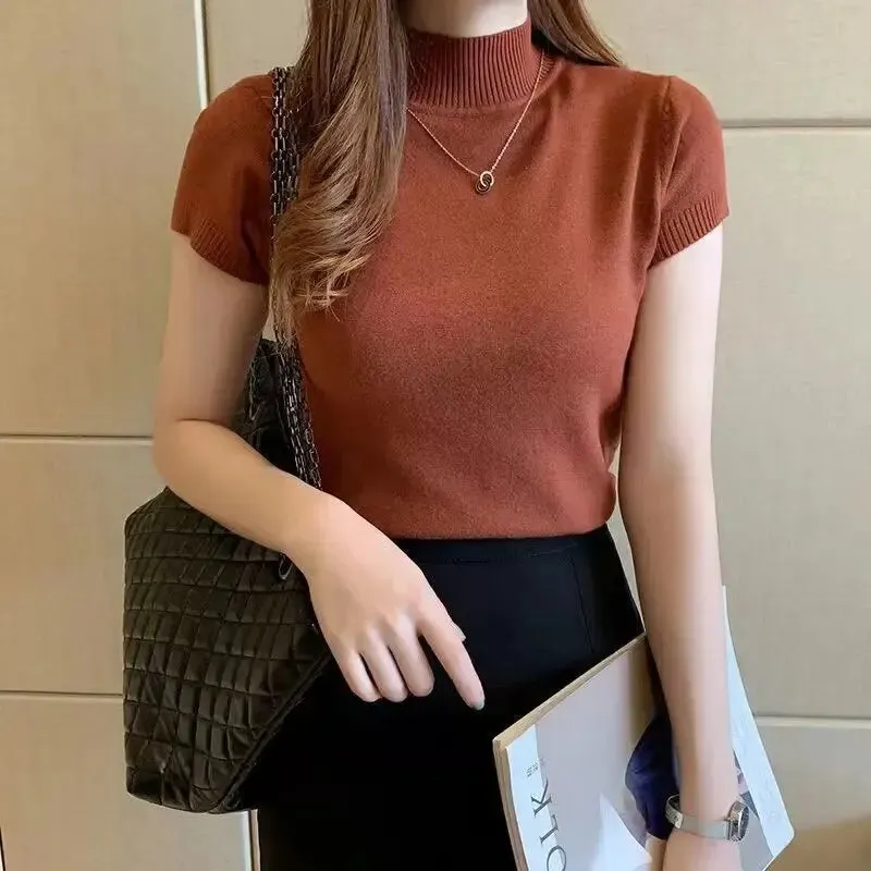 Obsidian Phoenix Women's Half-High Neck T-Shirt - Fashion Jumper Casual Tops in Elegant Solid Colors