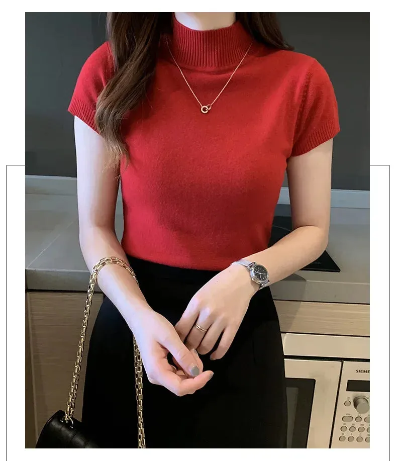 Obsidian Phoenix Women's Half-High Neck T-Shirt - Fashion Jumper Casual Tops in Elegant Solid Colors