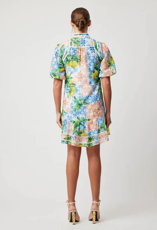 ONCE WAS Lucia Embroidered Cotton Silk Dress - Limonato