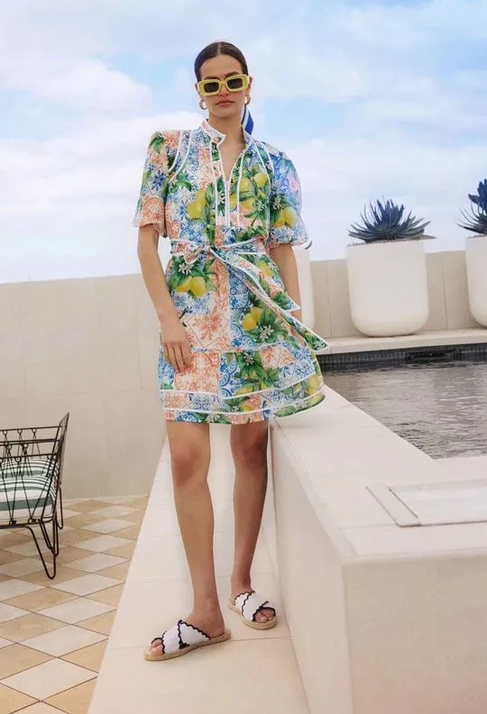 ONCE WAS Lucia Embroidered Cotton Silk Dress - Limonato