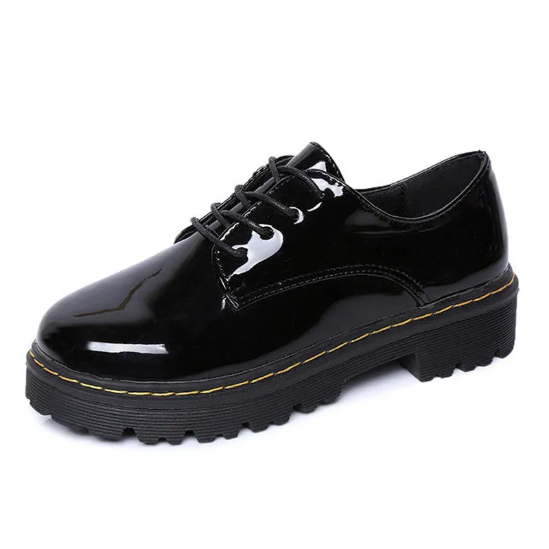 Pink Oxfords Shoes Woman Platform Creepers Patent Leather Flats Casual Lace-Up Loafers Women Brogue Shoes XWD3491
